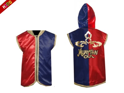 Op maat gemaakt jack met capuchon voor kinderen : 121-Rood-Marineblauw
