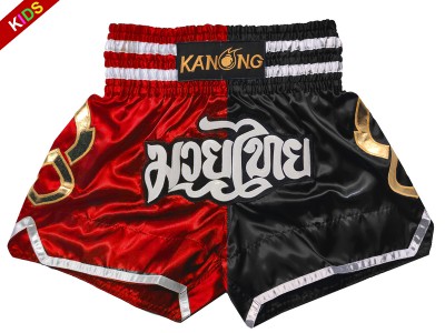 Kanong Muay Thai kickboks broekje kind : KNS-143-Rood-Zwart-K