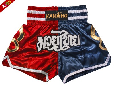 Kanong Muay Thai kickboks broekje kind : KNS-143-Rood-Marineblauw-K