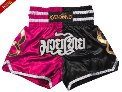 Kanong Muay Thai kickboks broekje kind : KNS-143-Roos-Zwart-K