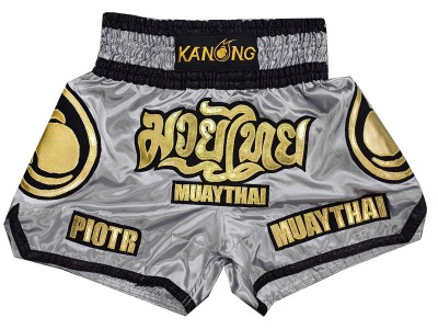 Aangepaste muay thai shorts met naam : KNSCUST-1269-Grijs