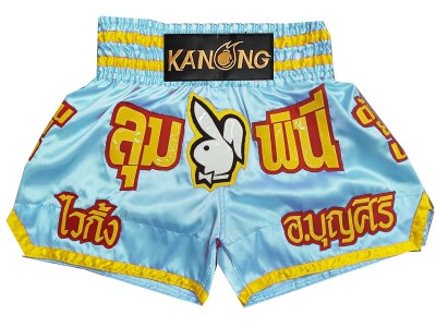 Aangepaste muay thai shorts met naam : KNSCUST-1273-Lichtblauw