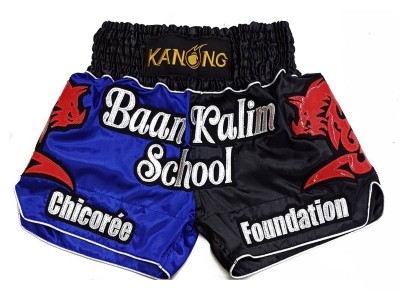 Aangepaste muay thai shorts met naam : KNSCUST-1277-Blauw-Zwart