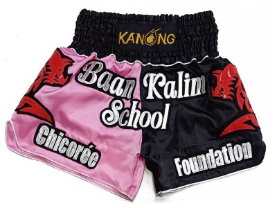 Aangepaste muay thai shorts met naam : KNSCUST-1277-Roze-Zwart
