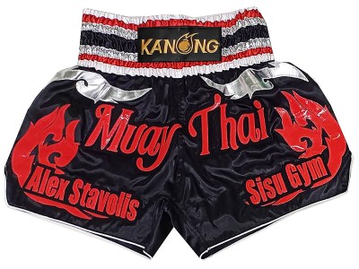 Aangepaste muay thai shorts met naam : KNSCUST-1283-Zwart