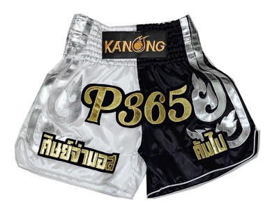 Aangepaste muay thai shorts met naam : KNSCUST-1287-Wit-Zwart