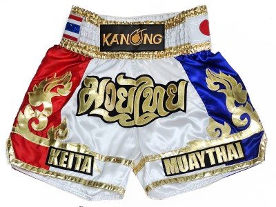 Op maat gemaakte Muay Thai shorts met naam : KNSCUST-1290-Wit
