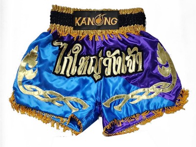 Op maat gemaakte Muay Thai shorts met naam : KNSCUST-1292-Hemelsblauw-Paars