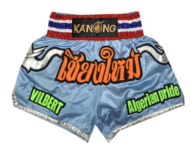 Op maat gemaakte Muay Thai shorts met naam : KNSCUST-1295-Lichtblauw