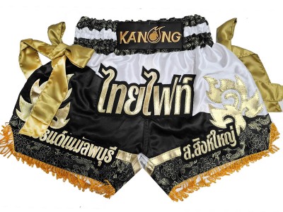 Op maat gemaakte Muay Thai shorts met naam : KNSCUST-1296-Zwart-Wit