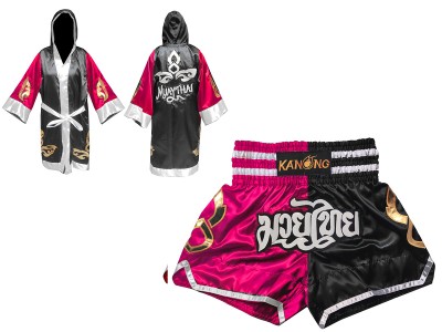 Kickboksset - Gepersonaliseerde boksjurk en Muay Thai broekje : 143-Roos-Zwart