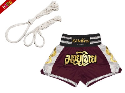 Mongkol Prajead-set met Muay Thai-shorts voor kinderen : Mongkol-Boran-147-Kastanjebruin