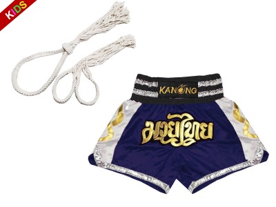 Mongkol Prajead-set met Muay Thai-shorts voor kinderen : Mongkol-Boran-147-Marineblauw