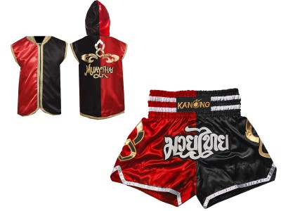 Kanong Boksen capuchon jas en Muay Thai broek : 143-Rood-Zwart