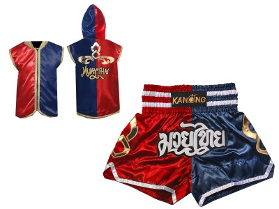 Kanong Boksen capuchon jas en Muay Thai broek : 143-Rood-Marineblauw