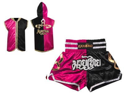 Kanong Boksen capuchon jas en Muay Thai broek : 143-Roos-Zwart