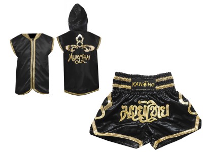 Kanong Muay Thai-jas met capuchon en Muay Thai broek : Model 121-Zwart