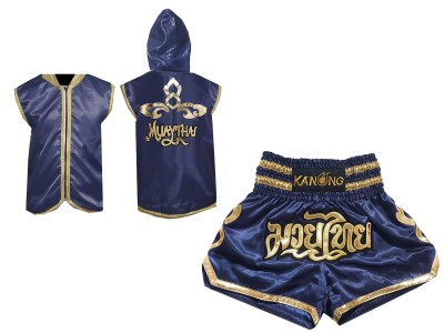 Kanong Muay Thai-jas met capuchon en Muay Thai broek : Model 121-Marineblauw