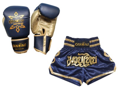 Kickboks Set - Muay Thai handschoenen en broekje : Set-121-Marineblauw