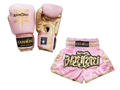 Kickboks Set Bijpassende Kick boks  handschoenen en broekje : Set-121-Roze