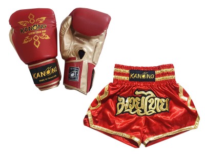 Kickboks Set Bijpassende Muay Thai handschoenen en broekje : Set-121-Rood