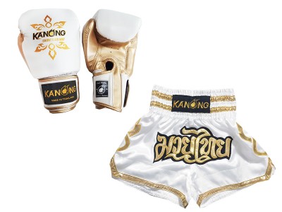 Kickboks Set Bijpassende Kick boks handschoenen en broekje : Set-121-Wit