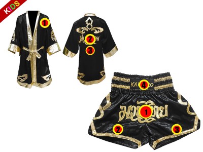 Kanong Kinder Kleding Boksmantels en Muay Thai broek : Model 121-Zwart