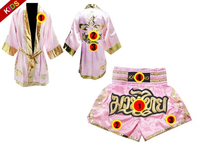 Kanong Kinder Kleding Kickboks gewaad en Muay Thai broek  met naam : Model 121-Roze