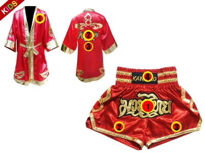 Kanong Kinder Kleding Boks gewaad en Muay Thai broek  met naam : Model 121-Rood