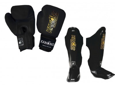 Kanong Muay Thai handschoenen + Scheenbeschermers : Zwart