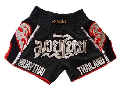 Kanong Retro Muay Thai broek voor kinderen : KNSRTO-207-Zwart