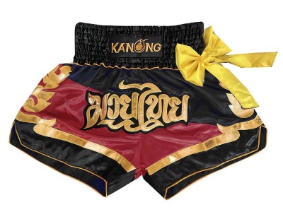 Kanong Muay Thai broekje : KNS-130-Zwart-Kastanjebruin