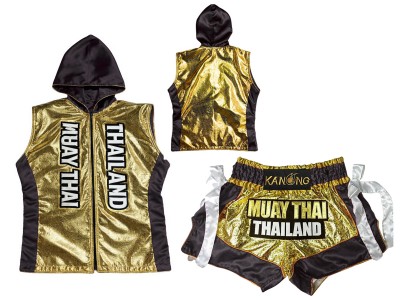 Kanong Boksen capuchon jas en Muay Thai broek : KNHODSET-004-Goud-Zwart
