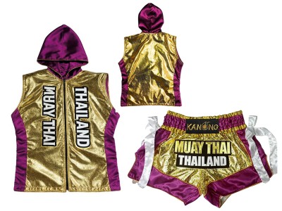 Kanong Boksen capuchon jas en Muay Thai broek : KNHODSET-004-Goud-Violet