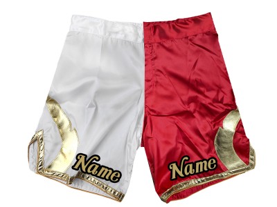 Aangepaste MMA-shorts met naam of logo: wit-rood