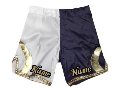Aangepaste MMA-shorts met naam of logo: wit-marineblauw