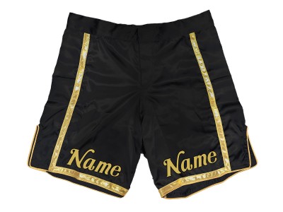Aangepaste MMA-shorts met naam of logo: Zwart-Goud