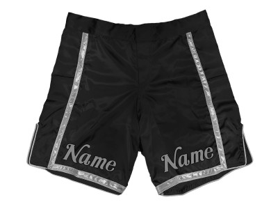 Personaliseer MMA-shorts met naam of logo: Zwart-Zilver
