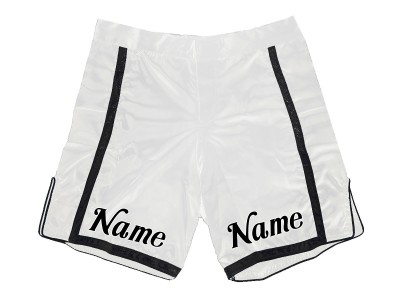 Custom design MMA shorts met naam of logo: Wit-Zwart