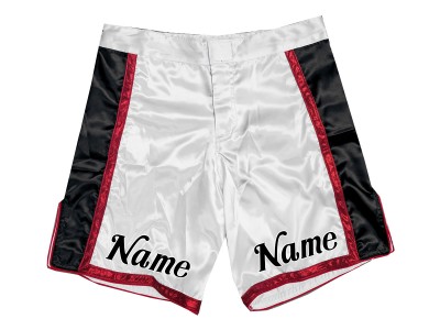 Custom design MMA shorts met naam of logo: Wit-Rood
