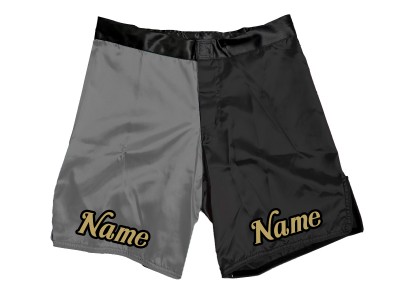 Aangepaste MMA-shorts met naam of logo: grijs-zwart