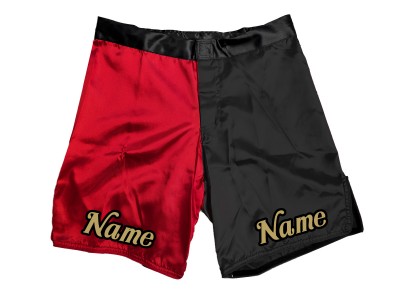 Custom design MMA shorts met naam of logo: Rood-Zwart