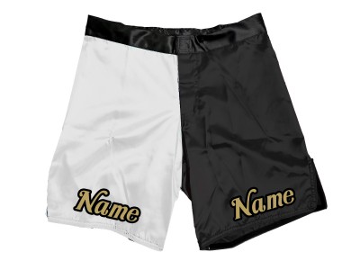 Aangepaste MMA-shorts met naam of logo: wit-zwart