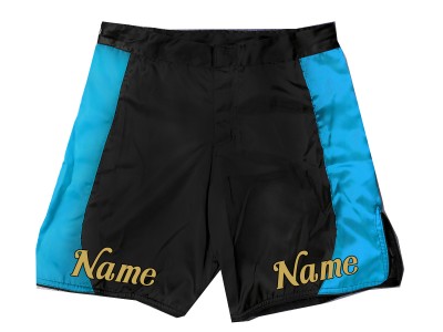 Personaliseer ontwerp MMA shorts met naam of logo: Zwart-Hemelsblauw