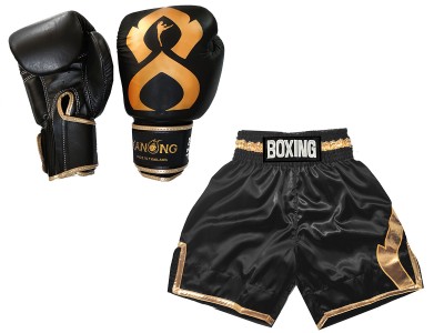 BoksSet -Bokshandschoenen en Boksshorts: KNCUSET-201-Zwart-Goud