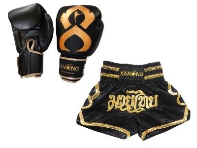 Muay Thai Set - Muay Thai handschoenen en broekje : Set-121-Thaikick-Zwart