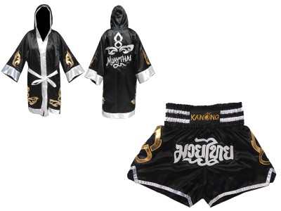 Kickboksset - Gepersonaliseerde boksjas en Muay Thai broekje : Set-143-Zwart