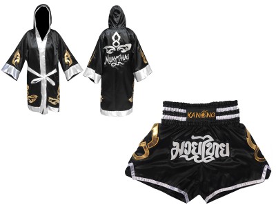 Kanong Kickboksset - boksjas en Muay Thai broekje gepersonaliseerde : Set-143-Zwart