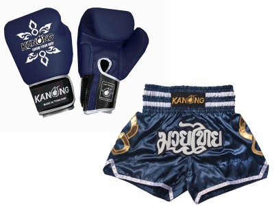 Muay Thai Set -  Muay Thai handschoenen en broekje : Set-143-Gloves-Marineblauw