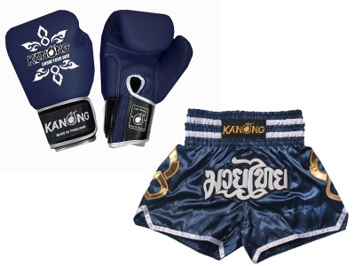 Productset Bijpassende Muay Thai handschoenen en broekje : Set-143-Gloves-Marineblauw